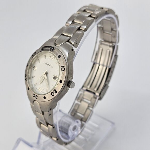 Pedre Women's Watch 30MM White Dial Gray Case Bracelet Band Date 7" New Battery - Picture 3 of 12